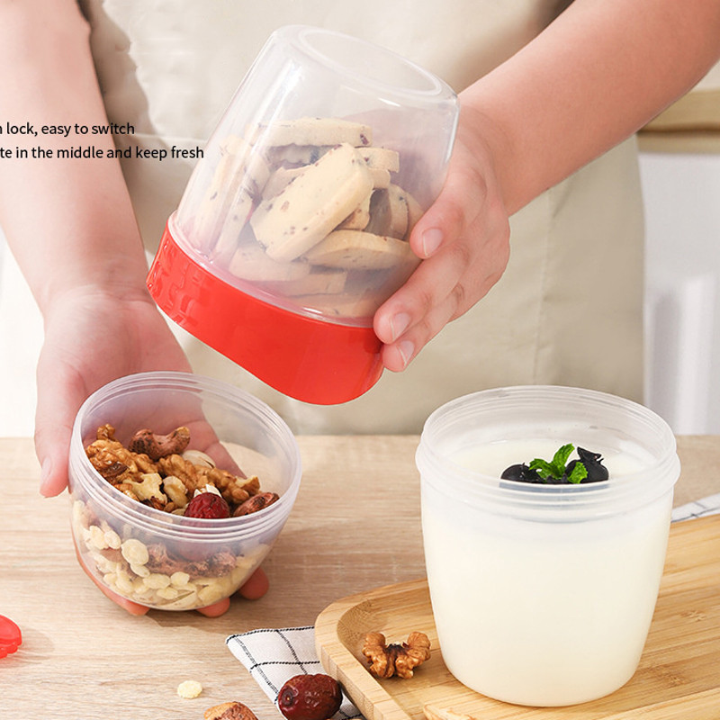 Recipient portabil pentru micul dejun, fulgi de ovăz, cereale, nuci, iaurt, ceașcă pentru salată, cu furculiță, sos, capac, bol pentru mâncare, cutie de prânz de bucătărie