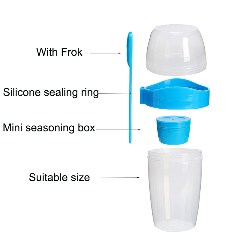 Recipient portabil pentru micul dejun, fulgi de ovăz, cereale, nuci, iaurt, ceașcă pentru salată, cu furculiță, sos, capac, bol pentru mâncare, cutie de prânz de bucătărie