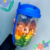 Kūrybingas šviežių salotų puodelis įkeliamas konteinerių rinkinys su šakute padažo puodeliu Nešiojamas piknikas Bento maisto dėžutė virtuvės priešpiečių dėžutė palaikykite formą