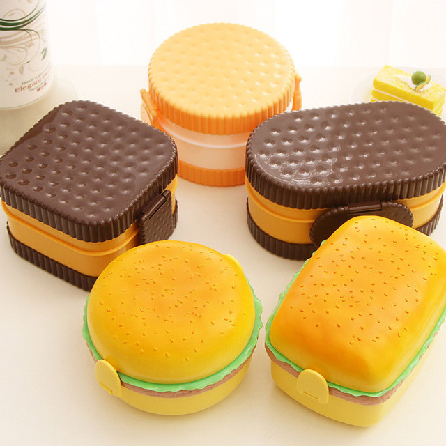 Hamburger Lunch Box Kid Bento Box Δοχείο τροφίμων Creative Burger Children Box Lunch Box Δοχείο αποθήκευσης τροφίμων με Παιδιά Πιρούνι Y1