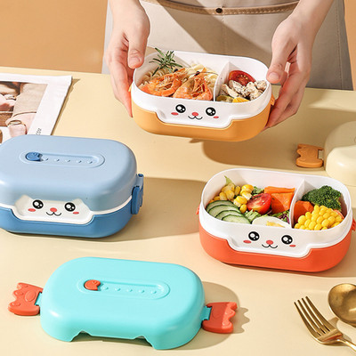 Cutie de prânz Bento cu desene animate, dreptunghiulară, din plastic rezistent la scurgeri, pentru școală, pentru copii, recipient portabil pentru alimente pentru cuptorul cu microunde, cutie de prânz pentru copii de școală