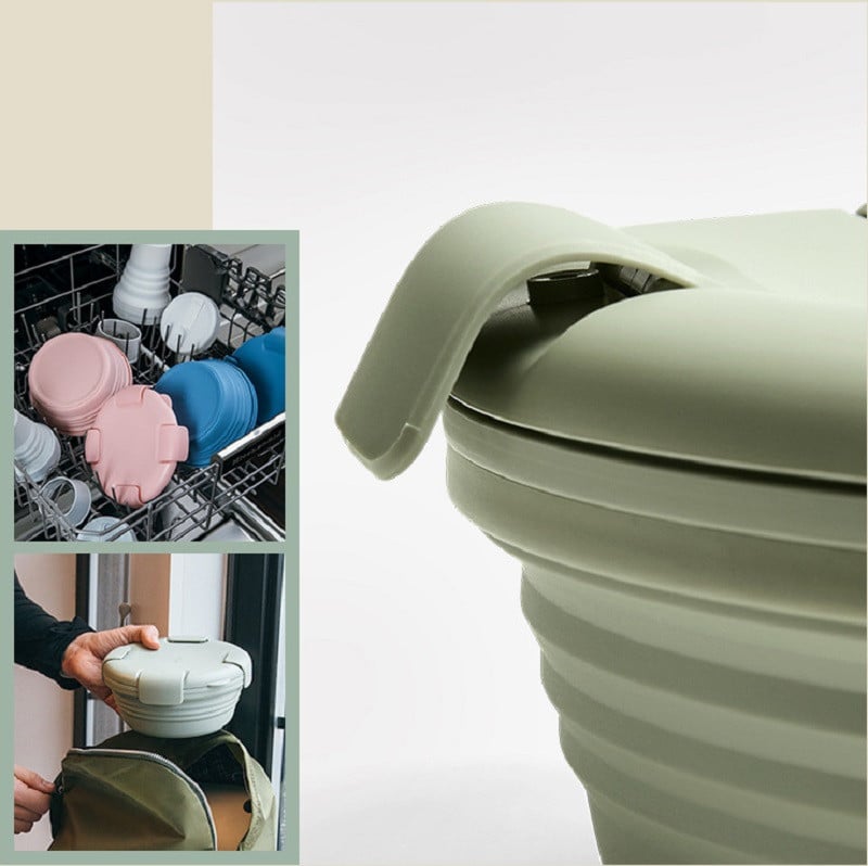 Cutie de prânz pliabilă din silicon de 1100 ml Bol pliabil Bol de prânz pliabil din silicon Portabil Bol de salată pliabil cu capac Cutie de prânz pentru picnic