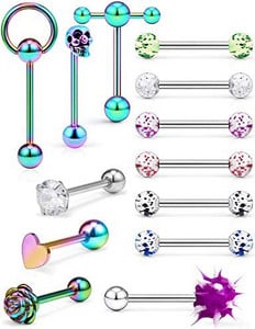 Един комплект от неръждаема стомана, сърце, пиърсинг за език, комплект щанги за език, пръстени, обръч, обемни зърна, щанга, пакет за щанги за език, пиърсинг Lengua