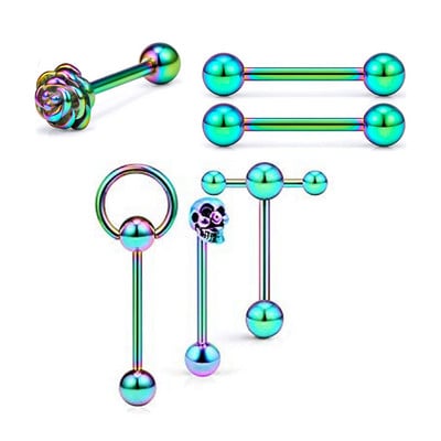 Един комплект от неръждаема стомана, сърце, пиърсинг за език, комплект щанги за език, пръстени, обръч, обемни зърна, щанга, пакет за щанги за език, пиърсинг Lengua