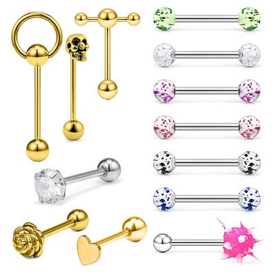 Един комплект от неръждаема стомана, сърце, пиърсинг за език, комплект щанги за език, пръстени, обръч, обемни зърна, щанга, пакет за щанги за език, пиърсинг Lengua