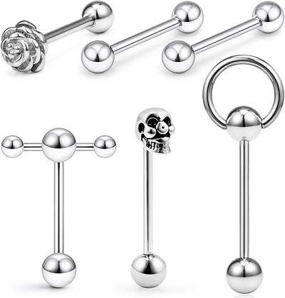 Един комплект от неръждаема стомана, сърце, пиърсинг за език, комплект щанги за език, пръстени, обръч, обемни зърна, щанга, пакет за щанги за език, пиърсинг Lengua