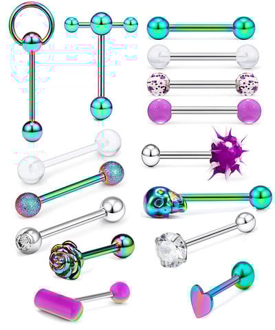 Един комплект от неръждаема стомана, сърце, пиърсинг за език, комплект щанги за език, пръстени, обръч, обемни зърна, щанга, пакет за щанги за език, пиърсинг Lengua