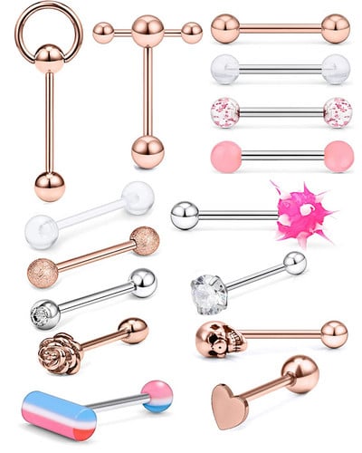 Един комплект от неръждаема стомана, сърце, пиърсинг за език, комплект щанги за език, пръстени, обръч, обемни зърна, щанга, пакет за щанги за език, пиърсинг Lengua