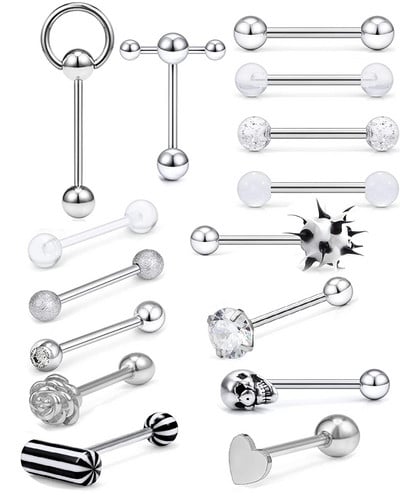 Един комплект от неръждаема стомана, сърце, пиърсинг за език, комплект щанги за език, пръстени, обръч, обемни зърна, щанга, пакет за щанги за език, пиърсинг Lengua