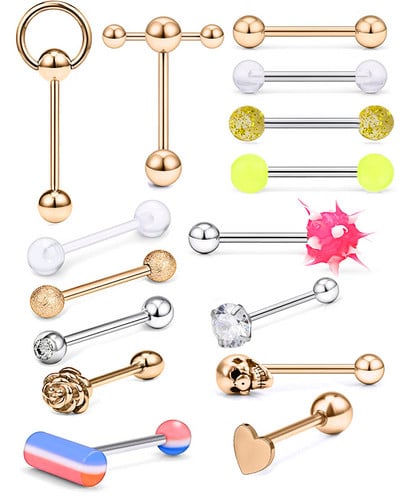 Един комплект от неръждаема стомана, сърце, пиърсинг за език, комплект щанги за език, пръстени, обръч, обемни зърна, щанга, пакет за щанги за език, пиърсинг Lengua