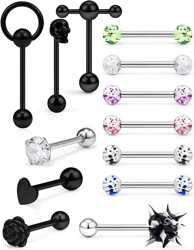 Един комплект от неръждаема стомана, сърце, пиърсинг за език, комплект щанги за език, пръстени, обръч, обемни зърна, щанга, пакет за щанги за език, пиърсинг Lengua