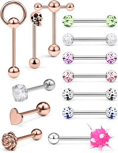 Един комплект от неръждаема стомана, сърце, пиърсинг за език, комплект щанги за език, пръстени, обръч, обемни зърна, щанга, пакет за щанги за език, пиърсинг Lengua