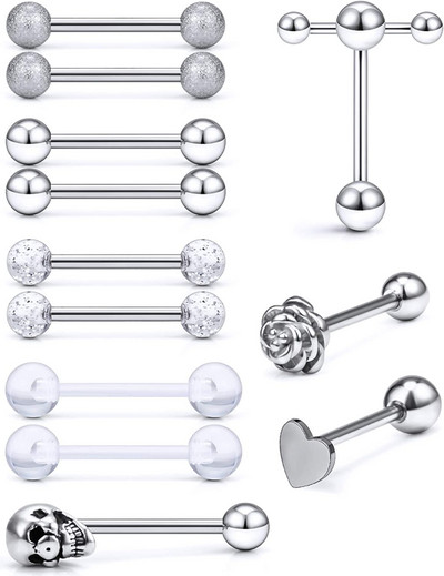 Един комплект от неръждаема стомана, сърце, пиърсинг за език, комплект щанги за език, пръстени, обръч, обемни зърна, щанга, пакет за щанги за език, пиърсинг Lengua