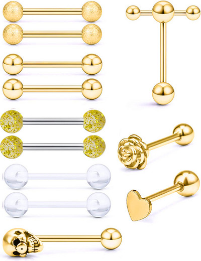 Един комплект от неръждаема стомана, сърце, пиърсинг за език, комплект щанги за език, пръстени, обръч, обемни зърна, щанга, пакет за щанги за език, пиърсинг Lengua