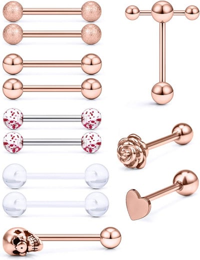 Един комплект от неръждаема стомана, сърце, пиърсинг за език, комплект щанги за език, пръстени, обръч, обемни зърна, щанга, пакет за щанги за език, пиърсинг Lengua