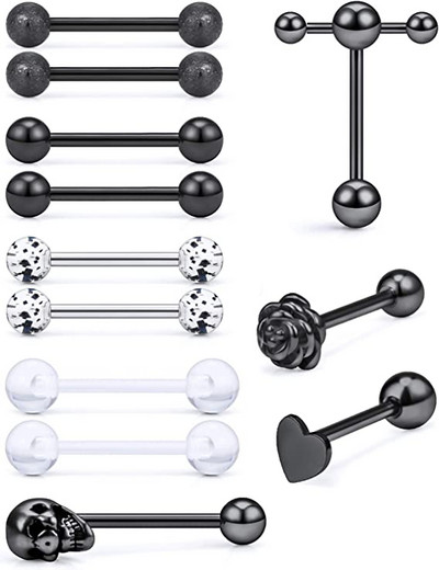 Един комплект от неръждаема стомана, сърце, пиърсинг за език, комплект щанги за език, пръстени, обръч, обемни зърна, щанга, пакет за щанги за език, пиърсинг Lengua
