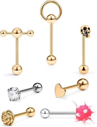 Един комплект от неръждаема стомана, сърце, пиърсинг за език, комплект щанги за език, пръстени, обръч, обемни зърна, щанга, пакет за щанги за език, пиърсинг Lengua