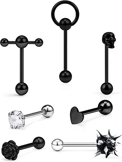 Един комплект от неръждаема стомана, сърце, пиърсинг за език, комплект щанги за език, пръстени, обръч, обемни зърна, щанга, пакет за щанги за език, пиърсинг Lengua