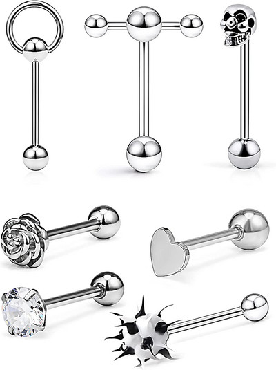 Един комплект от неръждаема стомана, сърце, пиърсинг за език, комплект щанги за език, пръстени, обръч, обемни зърна, щанга, пакет за щанги за език, пиърсинг Lengua