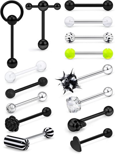 Един комплект от неръждаема стомана, сърце, пиърсинг за език, комплект щанги за език, пръстени, обръч, обемни зърна, щанга, пакет за щанги за език, пиърсинг Lengua