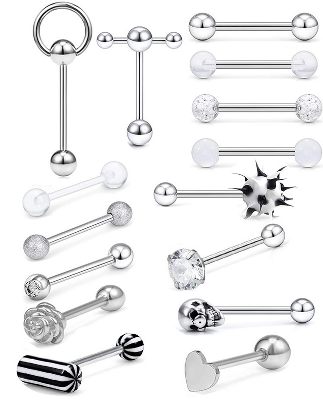 Един комплект от неръждаема стомана, сърце, пиърсинг за език, комплект щанги за език, пръстени, обръч, обемни зърна, щанга, пакет за щанги за език, пиърсинг Lengua