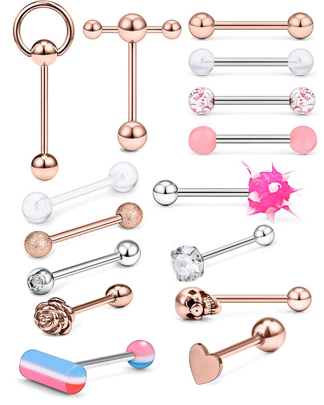 Един комплект от неръждаема стомана, сърце, пиърсинг за език, комплект щанги за език, пръстени, обръч, обемни зърна, щанга, пакет за щанги за език, пиърсинг Lengua