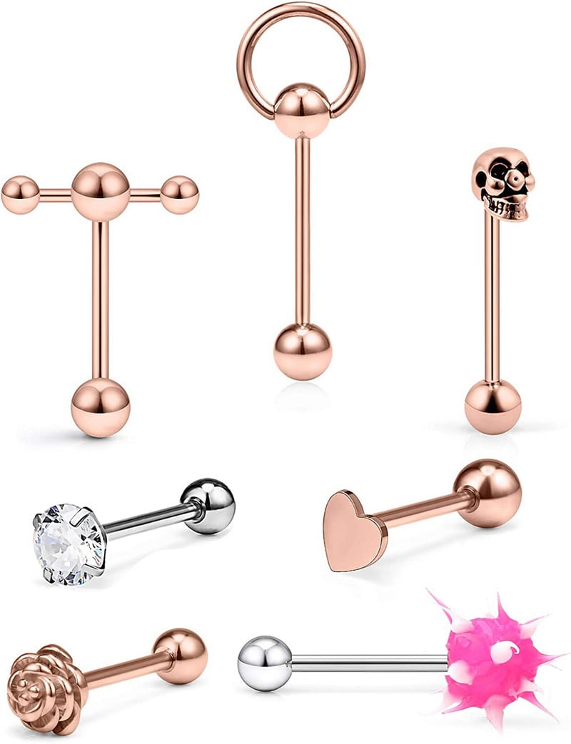 Един комплект от неръждаема стомана, сърце, пиърсинг за език, комплект щанги за език, пръстени, обръч, обемни зърна, щанга, пакет за щанги за език, пиърсинг Lengua