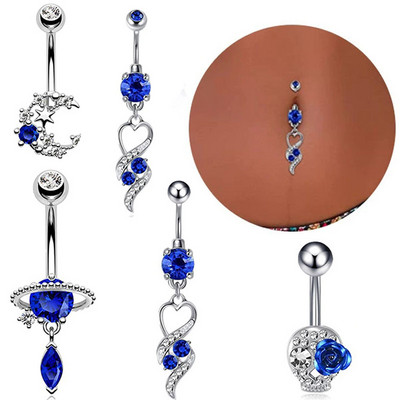 1 buc. Inel de piercing la buric cu zircon, onorabil albastru, piercing la buric sexy, piercing la buric, la inimă, la bară la buric, piercing la buric pentru femei Ombligo