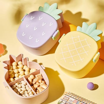 Кутия за обяд Bento Case Контейнер за храна Ежедневна употреба Лесен за носене Дизайн на непропускливо отделение Форма на ананас 3 решетки