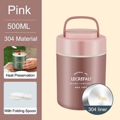 Cutie de prânz termică cu lingură Sac de prânz izolată Cutie Bento Cuptor cu microunde Încălzitor de mâncare Cupă pentru supă Container termos Cutie de prânz pentru copii