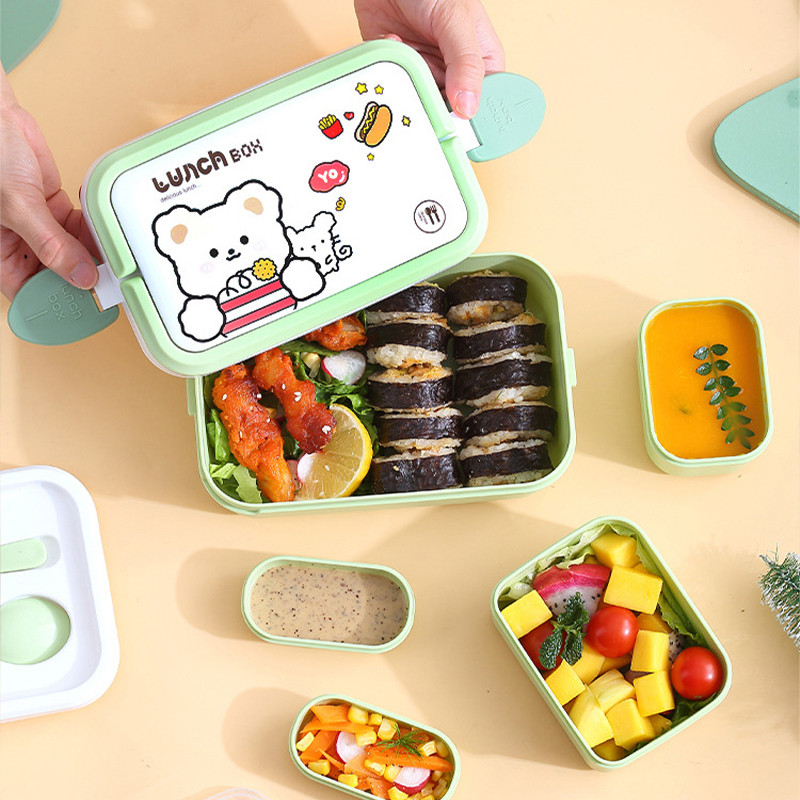 Cutie de prânz pentru cuptor cu microunde cu două straturi de 1350 ml Recipient de depozitare a alimentelor pentru vesela drăguț pentru copii, copii, școală, birou, cutie portabilă bento