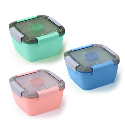 Cutie Bento portabilă Bol pentru salată Cuptor cu microunde Cutie de prânz ermetică rezistentă la scurgeri Recipient pentru alimente cu furculiță pentru călător de camping pentru studenți