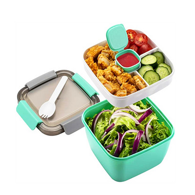 Kaasaskantav Bento Box salatikauss, mikrolaineahjus hermeetiline lekkekindel lõunakarbi toidukonteiner kahvliga üliõpilastel matkajatele