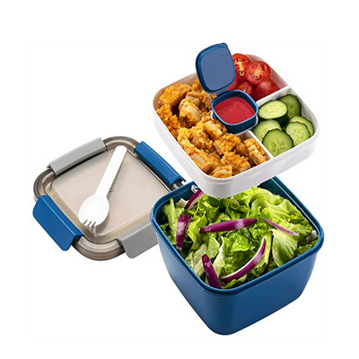 Kaasaskantav Bento Box salatikauss, mikrolaineahjus hermeetiline lekkekindel lõunakarbi toidukonteiner kahvliga üliõpilastel matkajatele