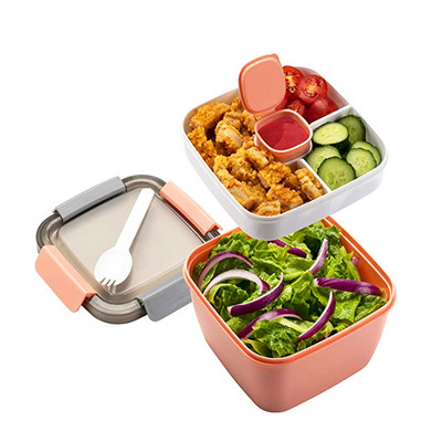 Kaasaskantav Bento Box salatikauss, mikrolaineahjus hermeetiline lekkekindel lõunakarbi toidukonteiner kahvliga üliõpilastel matkajatele