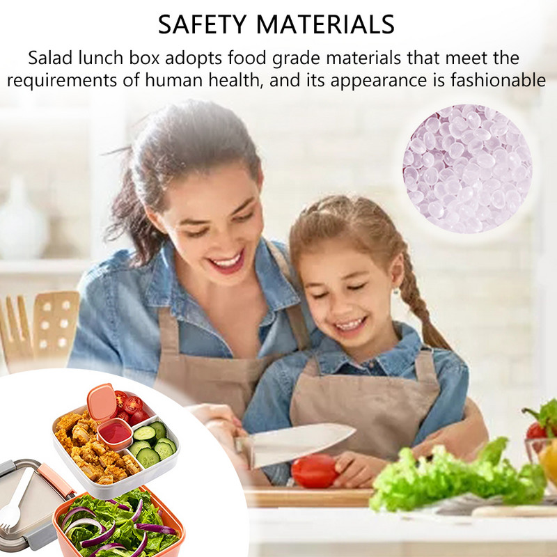 Kaasaskantav Bento Box salatikauss, mikrolaineahjus hermeetiline lekkekindel lõunakarbi toidukonteiner kahvliga üliõpilastel matkajatele