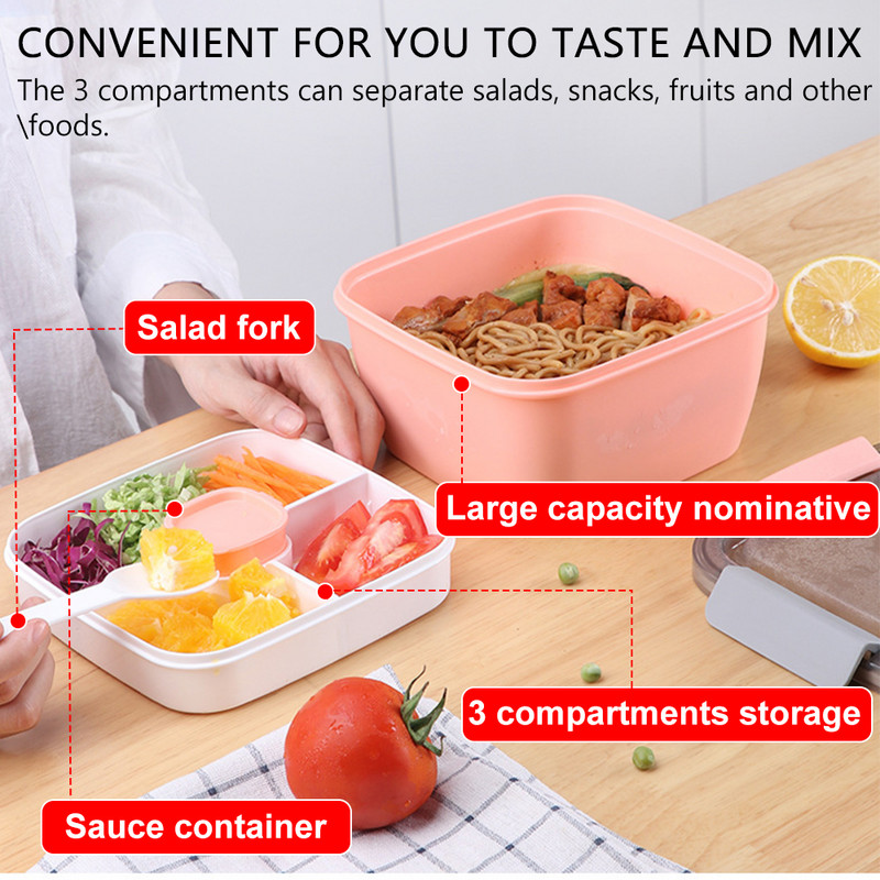 Kaasaskantav Bento Box salatikauss, mikrolaineahjus hermeetiline lekkekindel lõunakarbi toidukonteiner kahvliga üliõpilastel matkajatele