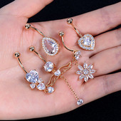 1 τμχ Γυναικείες δαχτυλίδια από ανοξείδωτο ατσάλι Μακριά δαχτυλίδια με κοιλιά χρυσό χρώμα Πεταλούδα λουλούδι που κρέμεται από τον αφαλό της κοιλιάς Δαχτυλίδια τρυπήματος σώματος Κοσμήματα