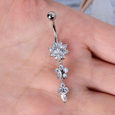 1 τμχ Γυναικείες δαχτυλίδια από ανοξείδωτο ατσάλι Μακριά δαχτυλίδια με κοιλιά χρυσό χρώμα Πεταλούδα λουλούδι που κρέμεται από τον αφαλό της κοιλιάς Δαχτυλίδια τρυπήματος σώματος Κοσμήματα