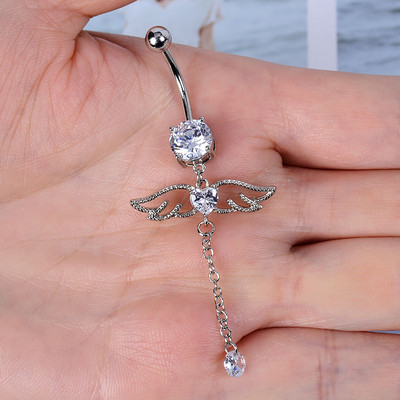 1 τμχ Γυναικείες δαχτυλίδια από ανοξείδωτο ατσάλι Μακριά δαχτυλίδια με κοιλιά χρυσό χρώμα Πεταλούδα λουλούδι που κρέμεται από τον αφαλό της κοιλιάς Δαχτυλίδια τρυπήματος σώματος Κοσμήματα