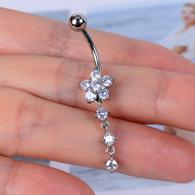 1 τμχ Γυναικείες δαχτυλίδια από ανοξείδωτο ατσάλι Μακριά δαχτυλίδια με κοιλιά χρυσό χρώμα Πεταλούδα λουλούδι που κρέμεται από τον αφαλό της κοιλιάς Δαχτυλίδια τρυπήματος σώματος Κοσμήματα