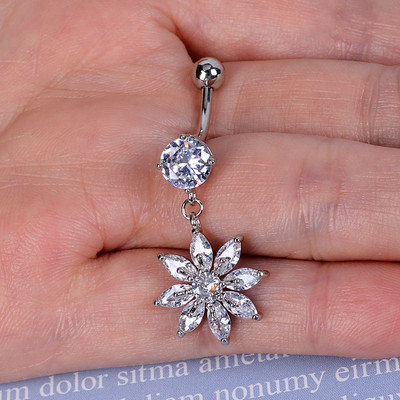 1 τμχ Γυναικείες δαχτυλίδια από ανοξείδωτο ατσάλι Μακριά δαχτυλίδια με κοιλιά χρυσό χρώμα Πεταλούδα λουλούδι που κρέμεται από τον αφαλό της κοιλιάς Δαχτυλίδια τρυπήματος σώματος Κοσμήματα