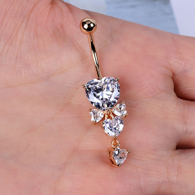 1 τμχ Γυναικείες δαχτυλίδια από ανοξείδωτο ατσάλι Μακριά δαχτυλίδια με κοιλιά χρυσό χρώμα Πεταλούδα λουλούδι που κρέμεται από τον αφαλό της κοιλιάς Δαχτυλίδια τρυπήματος σώματος Κοσμήματα