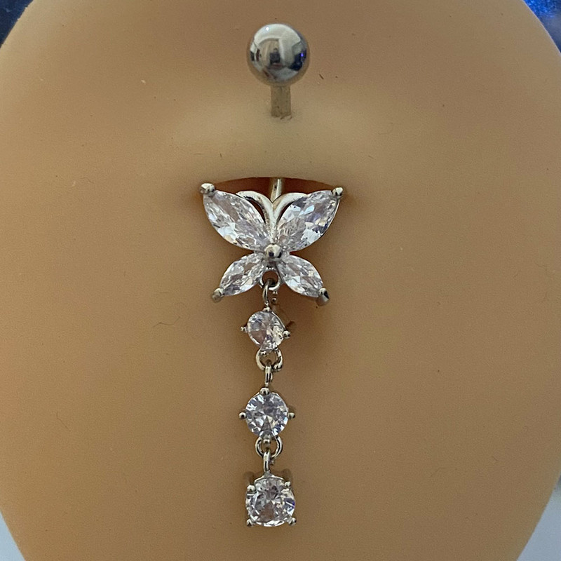 1 τμχ Γυναικείες δαχτυλίδια από ανοξείδωτο ατσάλι Μακριά δαχτυλίδια με κοιλιά χρυσό χρώμα Πεταλούδα λουλούδι που κρέμεται από τον αφαλό της κοιλιάς Δαχτυλίδια τρυπήματος σώματος Κοσμήματα