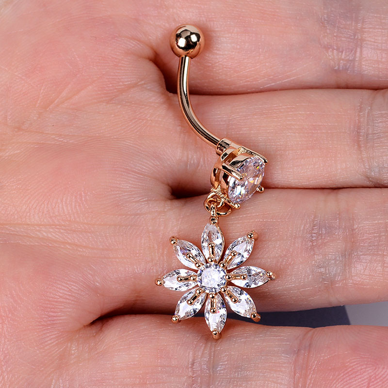 1 τμχ Γυναικείες δαχτυλίδια από ανοξείδωτο ατσάλι Μακριά δαχτυλίδια με κοιλιά χρυσό χρώμα Πεταλούδα λουλούδι που κρέμεται από τον αφαλό της κοιλιάς Δαχτυλίδια τρυπήματος σώματος Κοσμήματα