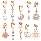 Novi lažni prsten za pupak od nehrđajućeg čelika, kristalno mjesečevo srce bez pirsinga, viseći dugi privjesak za tijelo, kopča na pupku