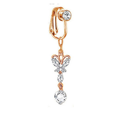 Novi lažni prsten za pupak od nehrđajućeg čelika, kristalno mjesečevo srce bez pirsinga, viseći dugi privjesak za tijelo, kopča na pupku