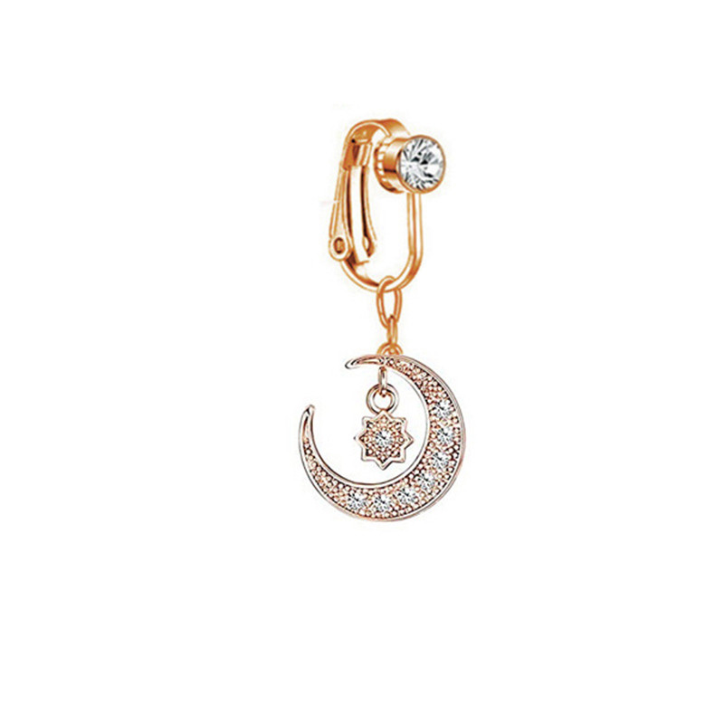 Novi lažni prsten za pupak od nehrđajućeg čelika, kristalno mjesečevo srce bez pirsinga, viseći dugi privjesak za tijelo, kopča na pupku