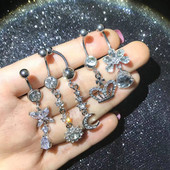 Seksikad kõhu augustamise rõngad, pikad rippuvad roostevabast terasest liblikas ja krooniga nabanööbiga augustavad suvised kehaehted naistele