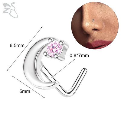 ZS 1PC 20G 316L čavlić za nos od nehrđajućeg čelika za žene, djevojke, piercing za nos, ružičasti kristal, piercing za nos u obliku srca, leptira, mjeseca